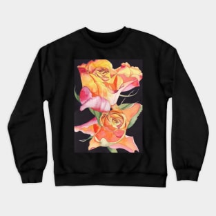 Pink and Yellow Roses watercolour painting with a dark background. Crewneck Sweatshirt